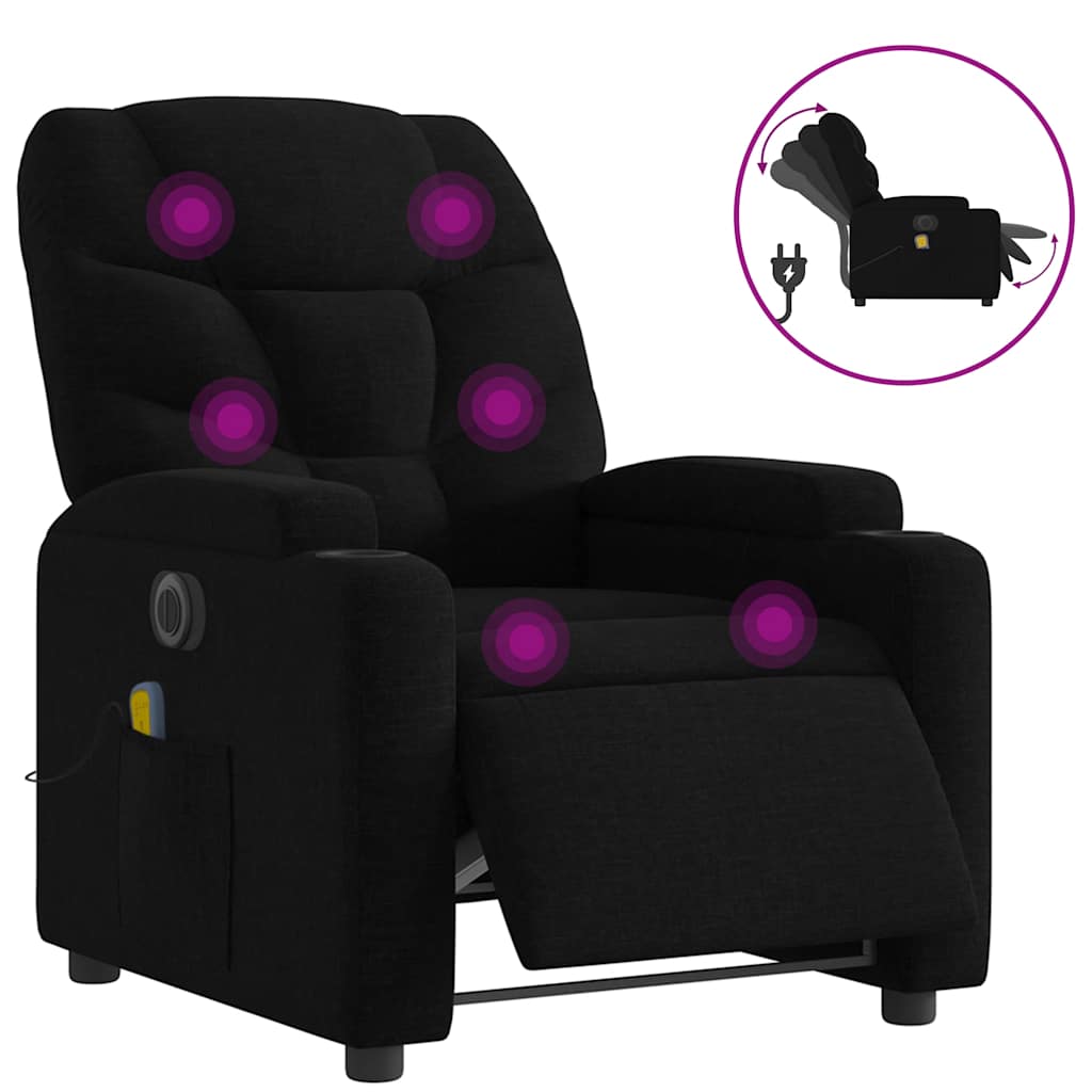 Electric Massage Recliner Chair Black Polyester Adjustable