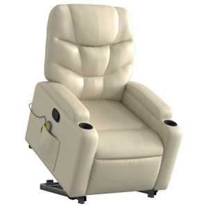 vidaXL Stand up Massage Recliner Chair Cream Faux Leather