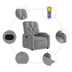 Masážní křeslo s polohovacím mechanismem, světle šedé, látkové - obrázek 6