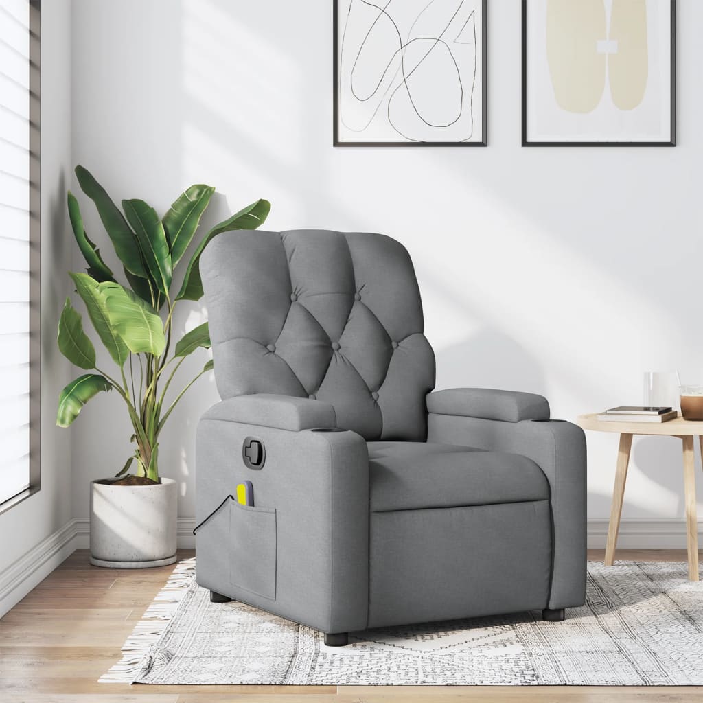 vidaXL Fotoliu reclinabil cu masaj, gri deschis, material textil