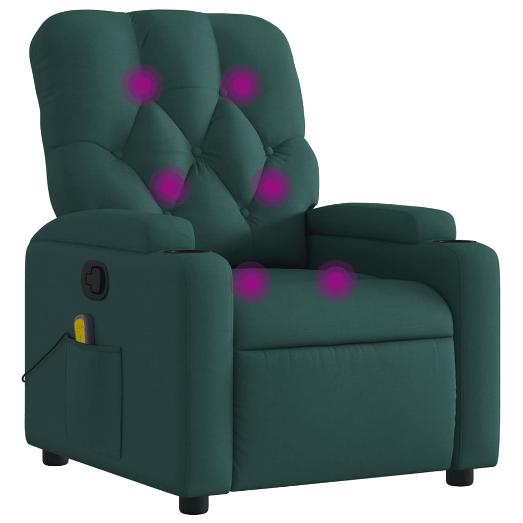 vidaXL Massage Recliner Chair Dark Green Fabric