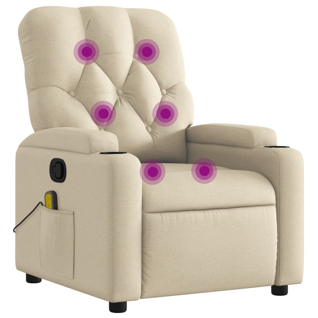 Massage Recliner Chair Cream Fabric (100% polyester), metal, plywood