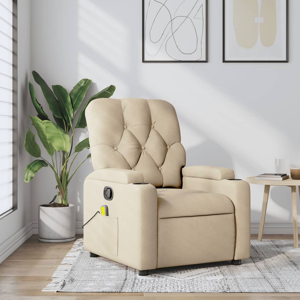 vidaXL Massage-Relaxsessel, cremefarbener Stoff
