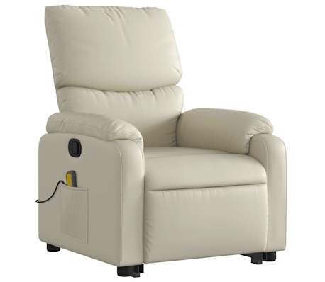 vidaXL Stand up Massage Recliner Chair Cream Faux Leather