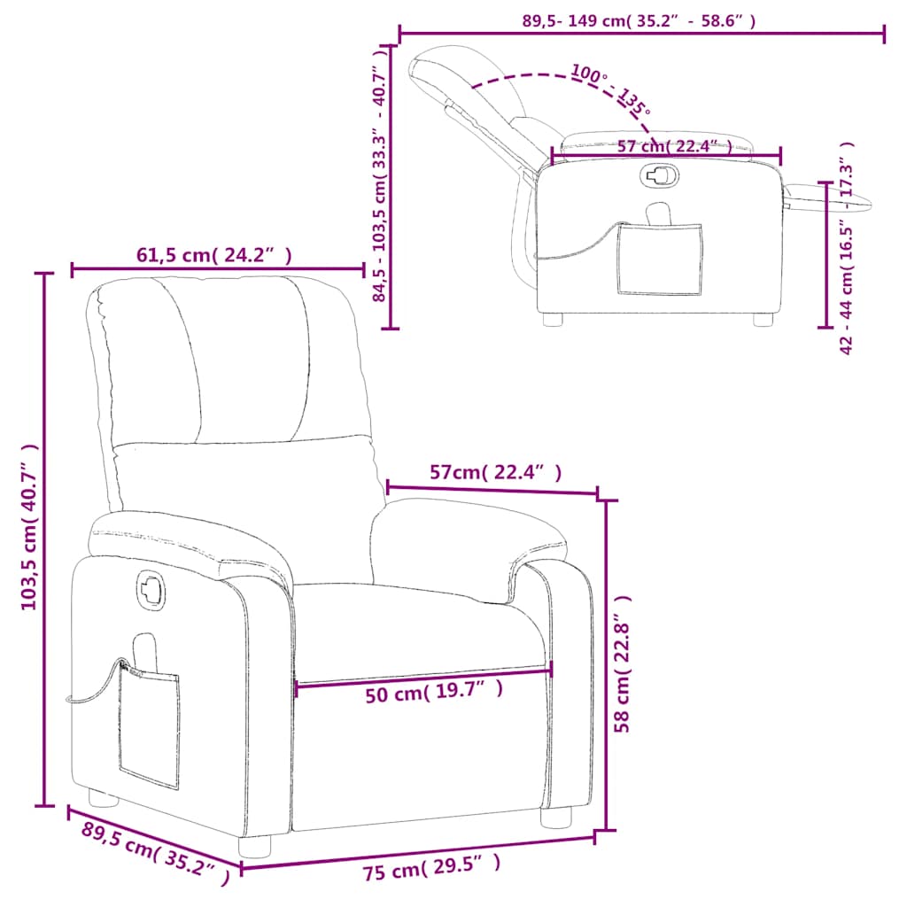 Massage Recliner Chair Wingback Reclining Armchair Microfiber Fabric vidaXL - Picture 18 of 38