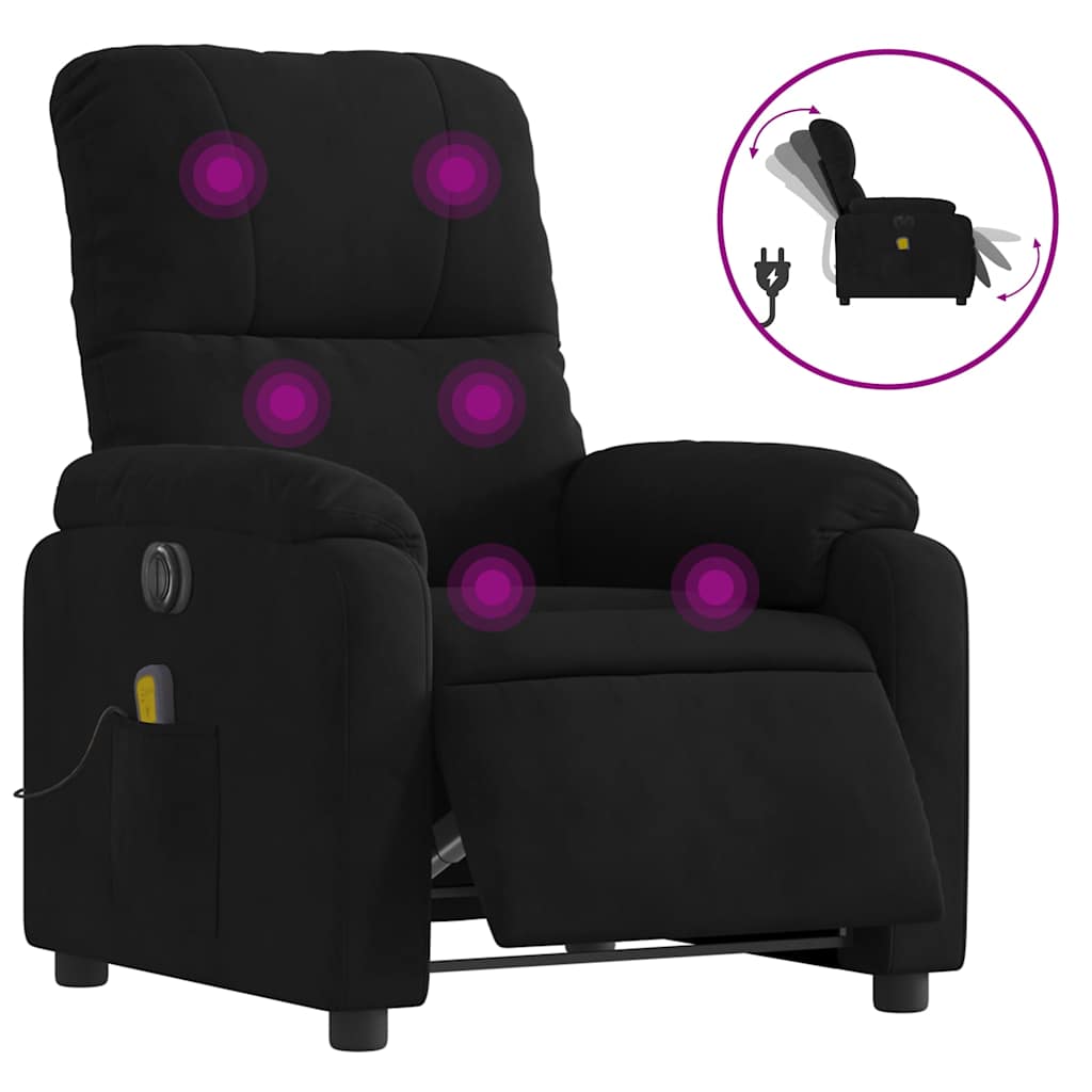 VidaXL Electric Massage Recliner Chair Black Microfibre Fabric