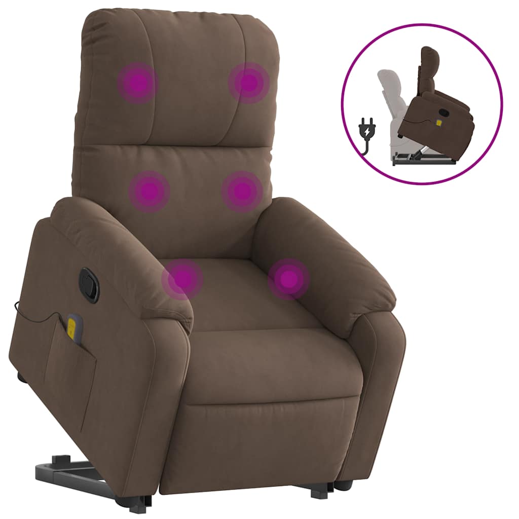 VidaXL Stand Up Massage Recliner Chair Brown Microfibre Fabric