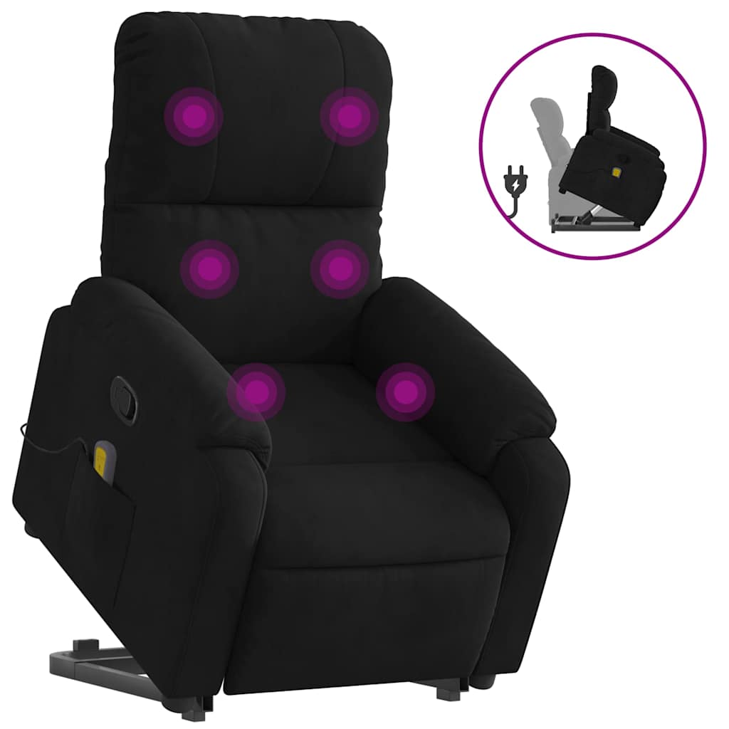 VidaXL Stand Up Massage Recliner Chair Black Microfibre Fabric