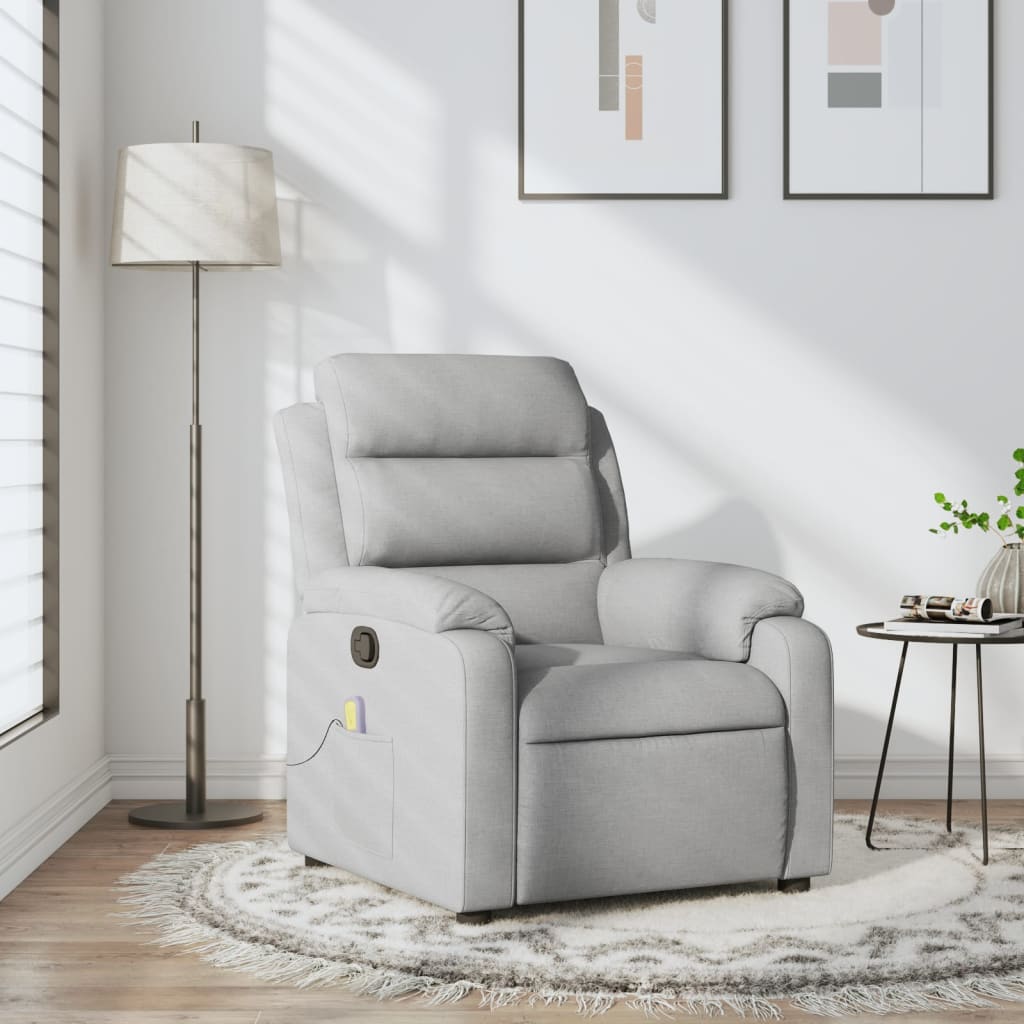 vidaXL Fotoliu reclinabil cu masaj, gri deschis, material textil