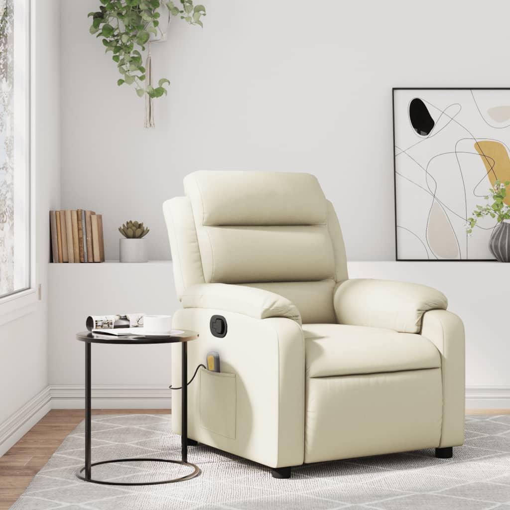 vidaXL Massagesessel mit Relaxfunktion, Kunstleder, Creme