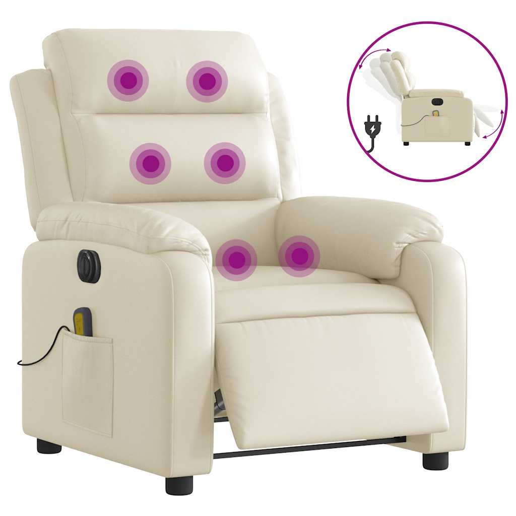 Electric Massage Recliner Chair Cream Faux Leather