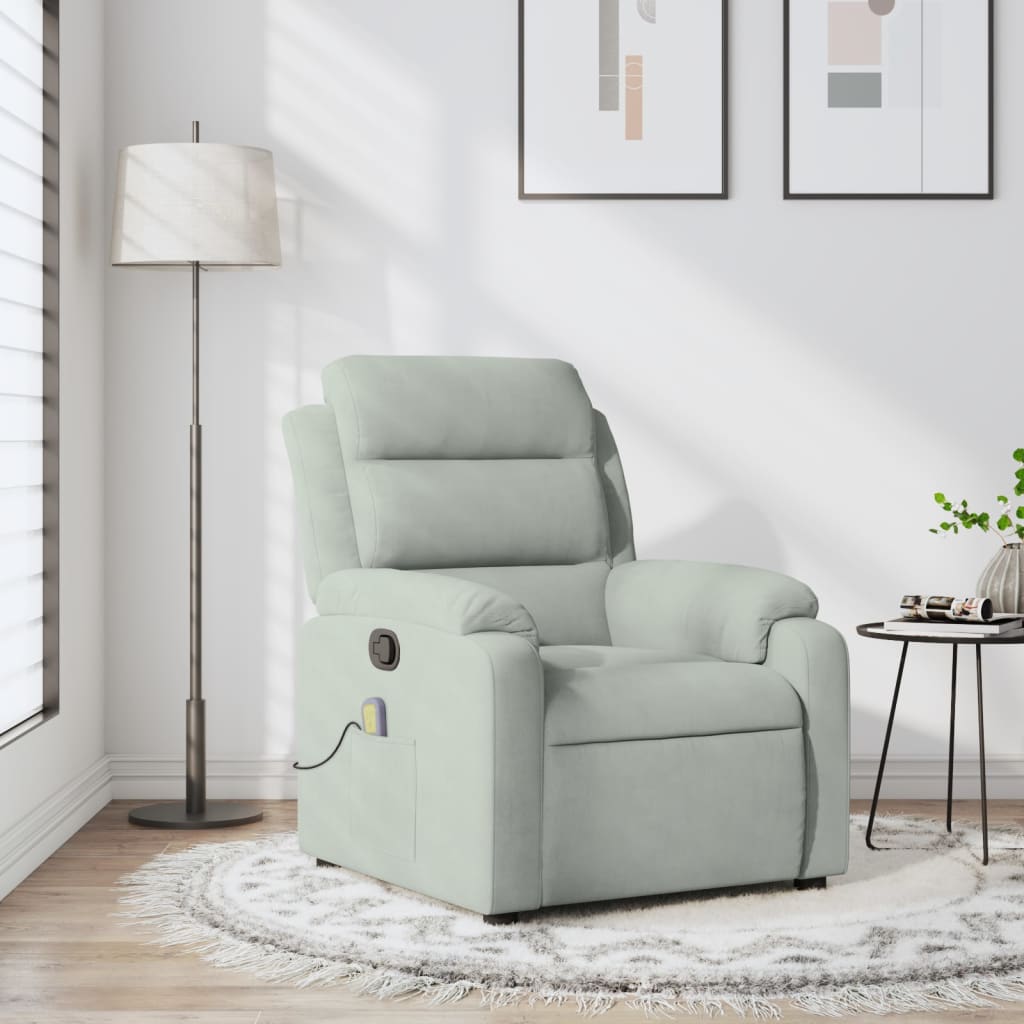 vidaXL Massage-Relaxsessel, hellgrauer Samt