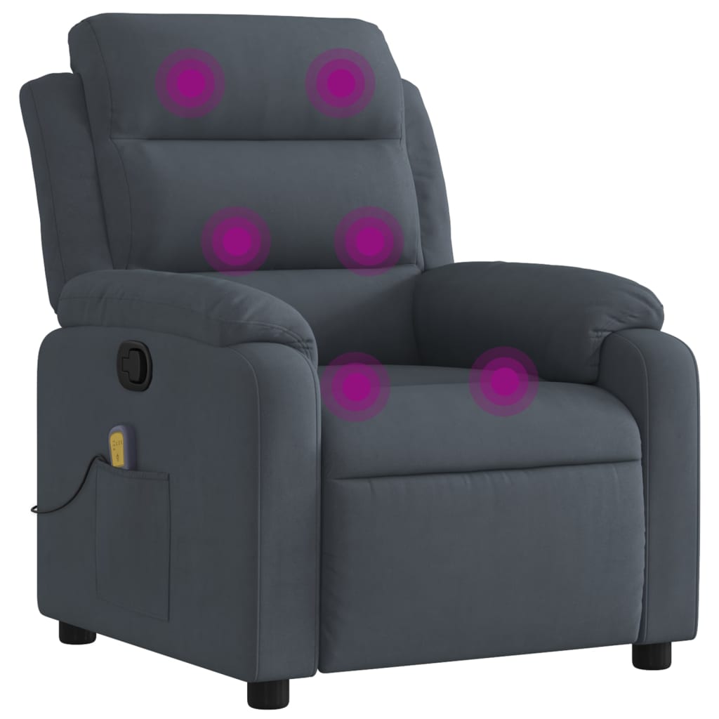 vidaXL Massage Recliner Chair Dark Gray Velvet