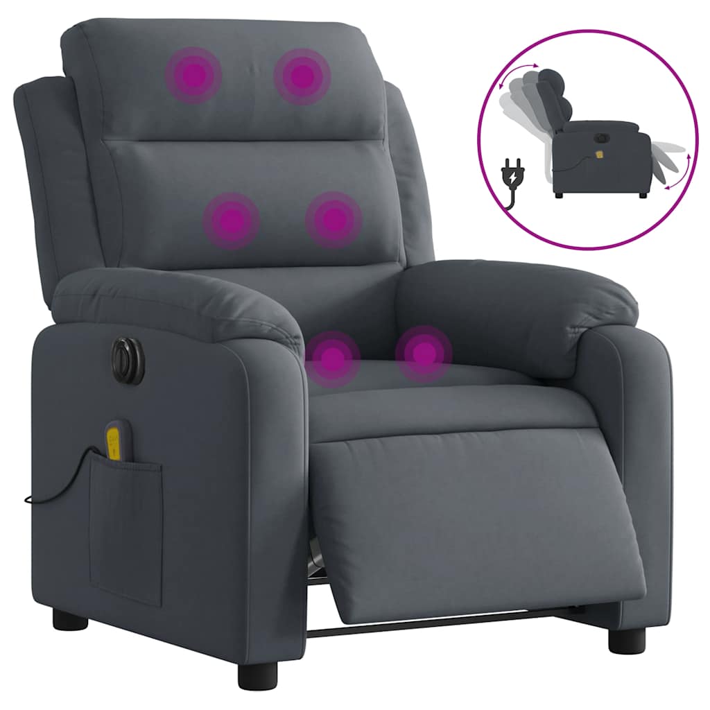Electric Massage Recliner Chair Dark Grey Velvet Standard