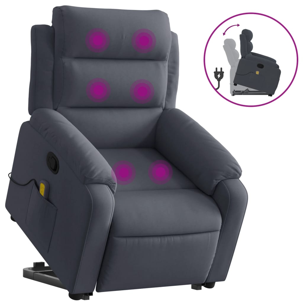 VidaXL Stand Up Massage Recliner Chair Dark Grey Velvet