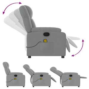 Masážní křeslo s polohovacím mechanismem, světle šedé, látkové - obrázek 5