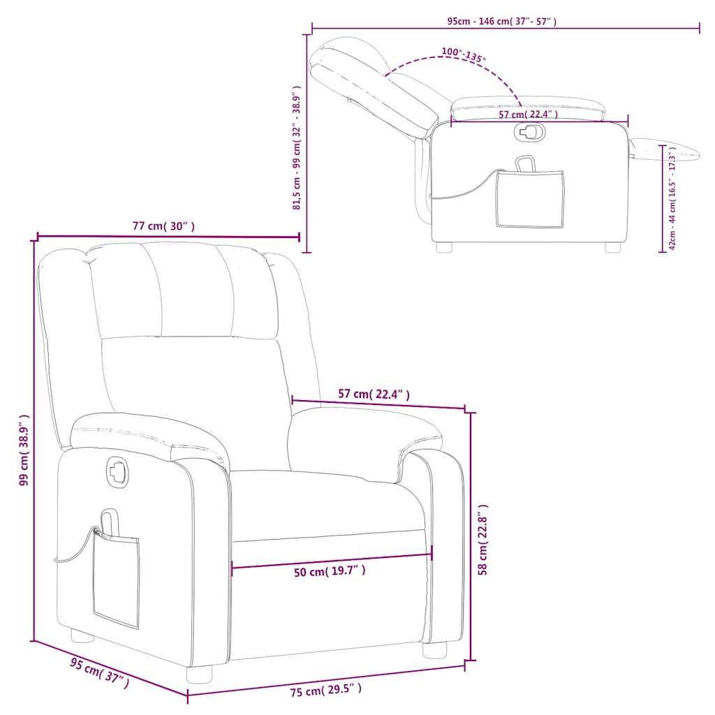 Massage Recliner Chair Single Sofa Armchair Living Room Bedroom Fabric vidaXL - Picture 14 of 14