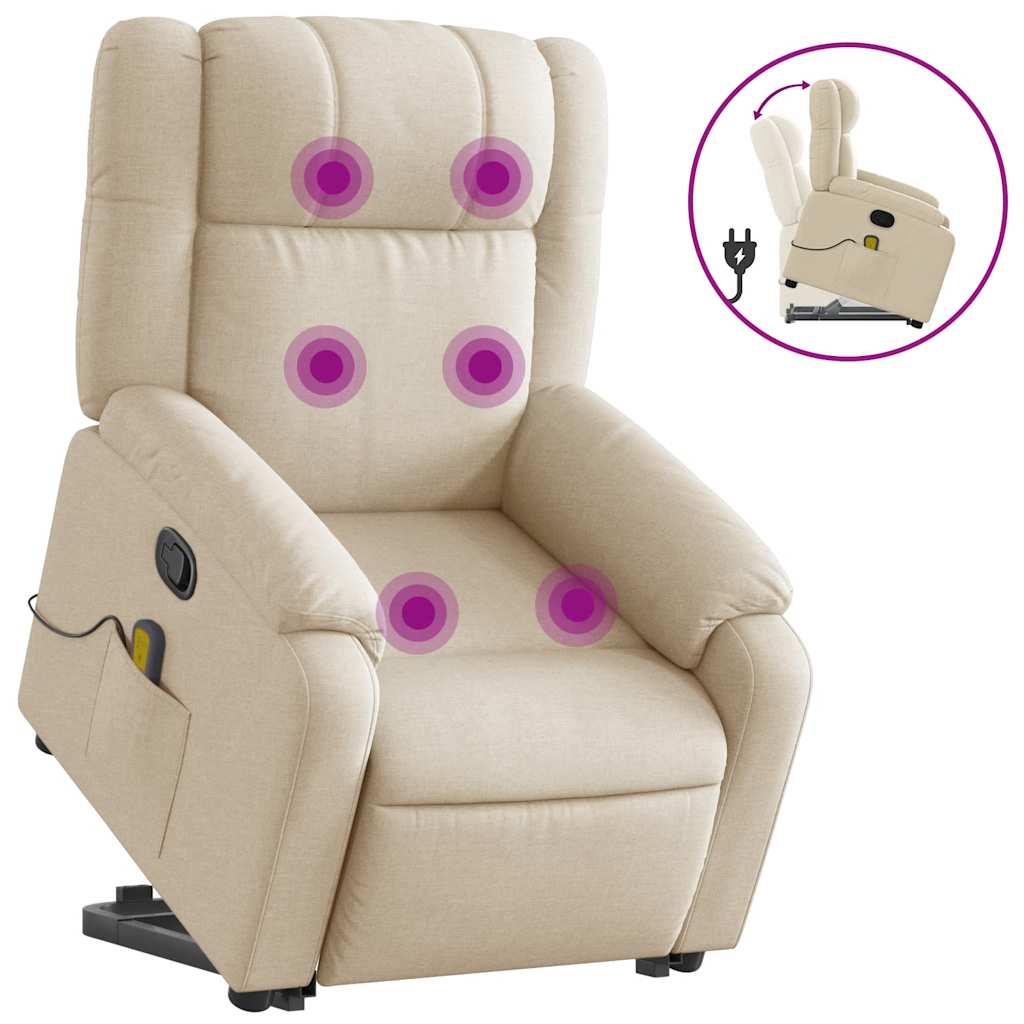 vidaXL Stand up Massage Recliner Chair Cream Fabric-image-8721012187177