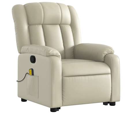 vidaXL Stand up Massage Recliner Chair Cream Faux Leather