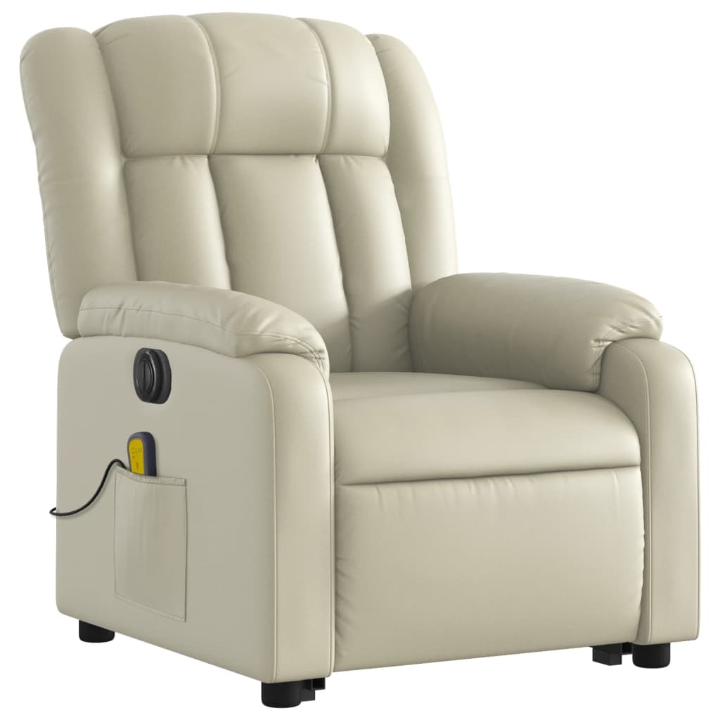 vidaXL Electric Stand up Massage Recliner Chair Cream Faux Leather