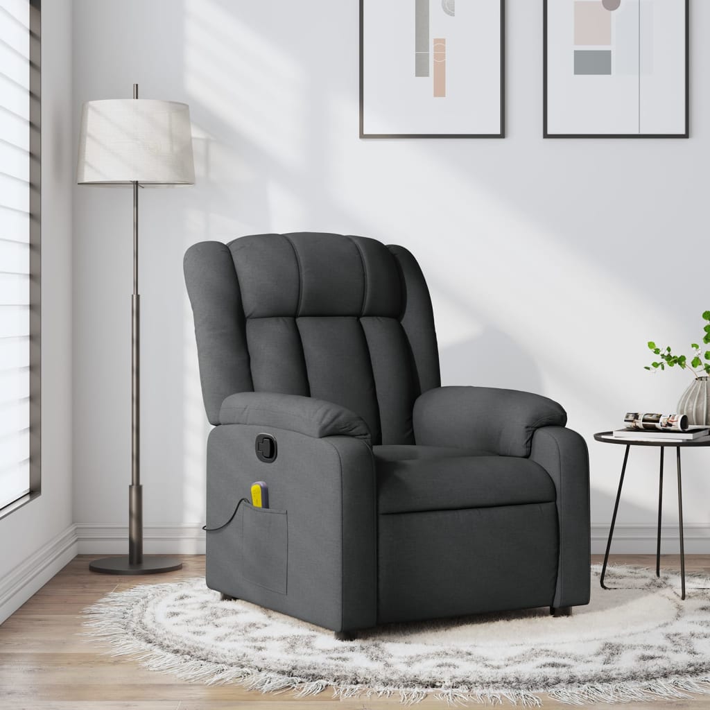 vidaXL Fotoliu reclinabil cu masaj, gri închis, material textil