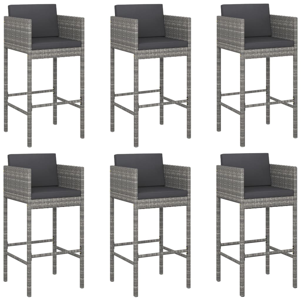 vidaXL 7 Piece Garden Bar Set with Cushions Grey Poly Rattan