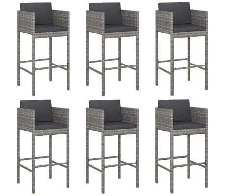 vidaXL 7 Piece Garden Bar Set with Cushions Grey Poly Rattan