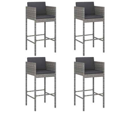 vidaXL 5 Piece Garden Bar Set with Cushions Grey Poly Rattan