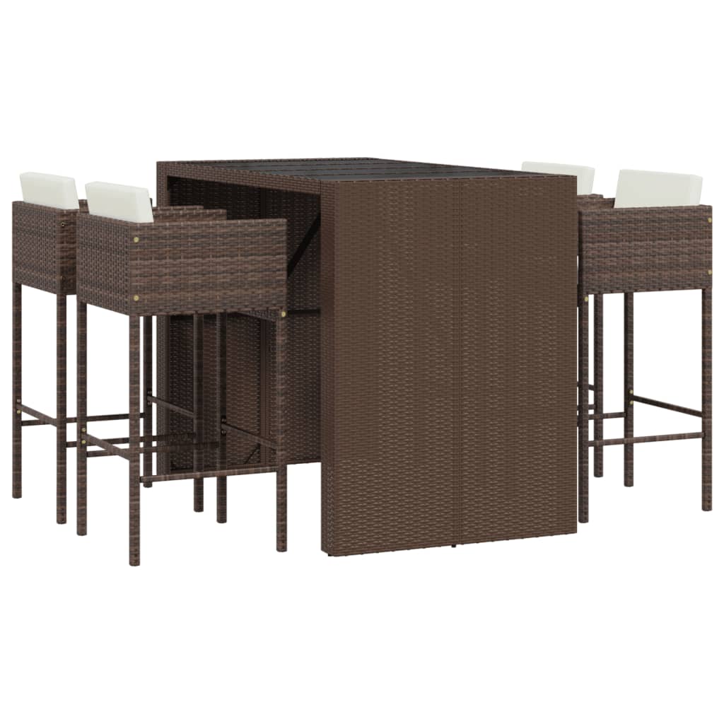 Garden Bar Set Outdoor Bar Table Set 5 Piece with Cushions Poly Rattan vidaXL - Picture 15 of 33