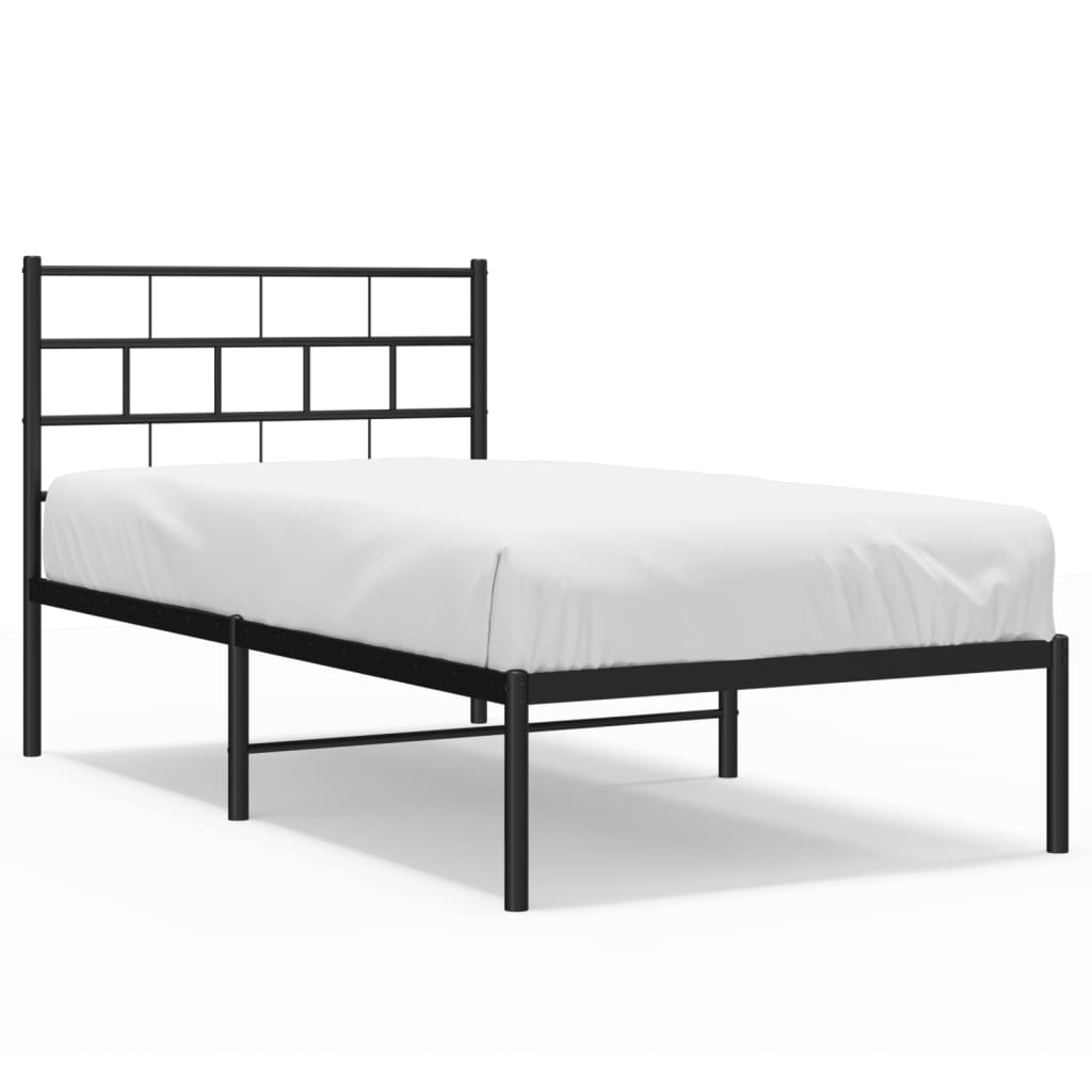 vidaXL Metal Bed Frame without Mattress with Headboard Black 39.4"x74.8"