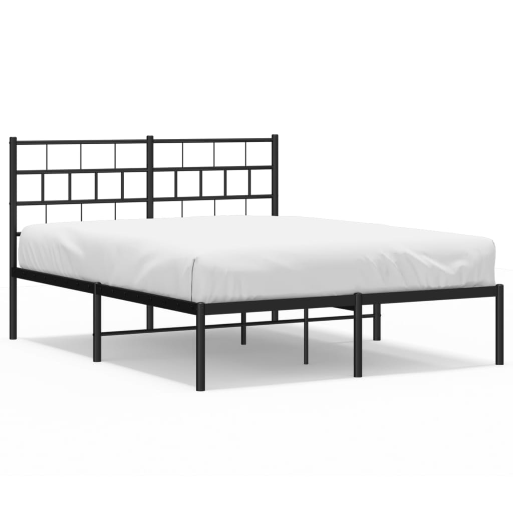 vidaXL Metal Bed Frame without Mattress with Headboard Black 53.1"x74.8"