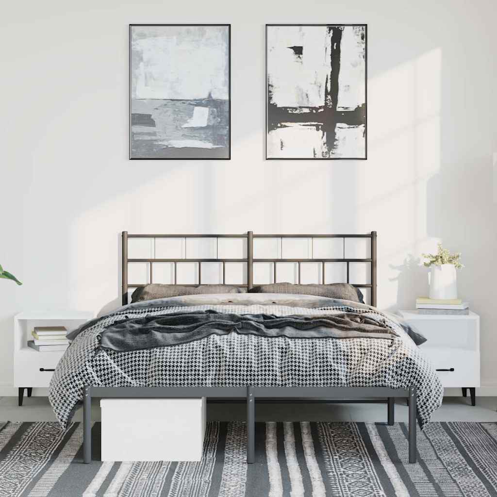 vidaXL Bedframe met hoofdbord metaal zwart 150x200 cm, foto 2