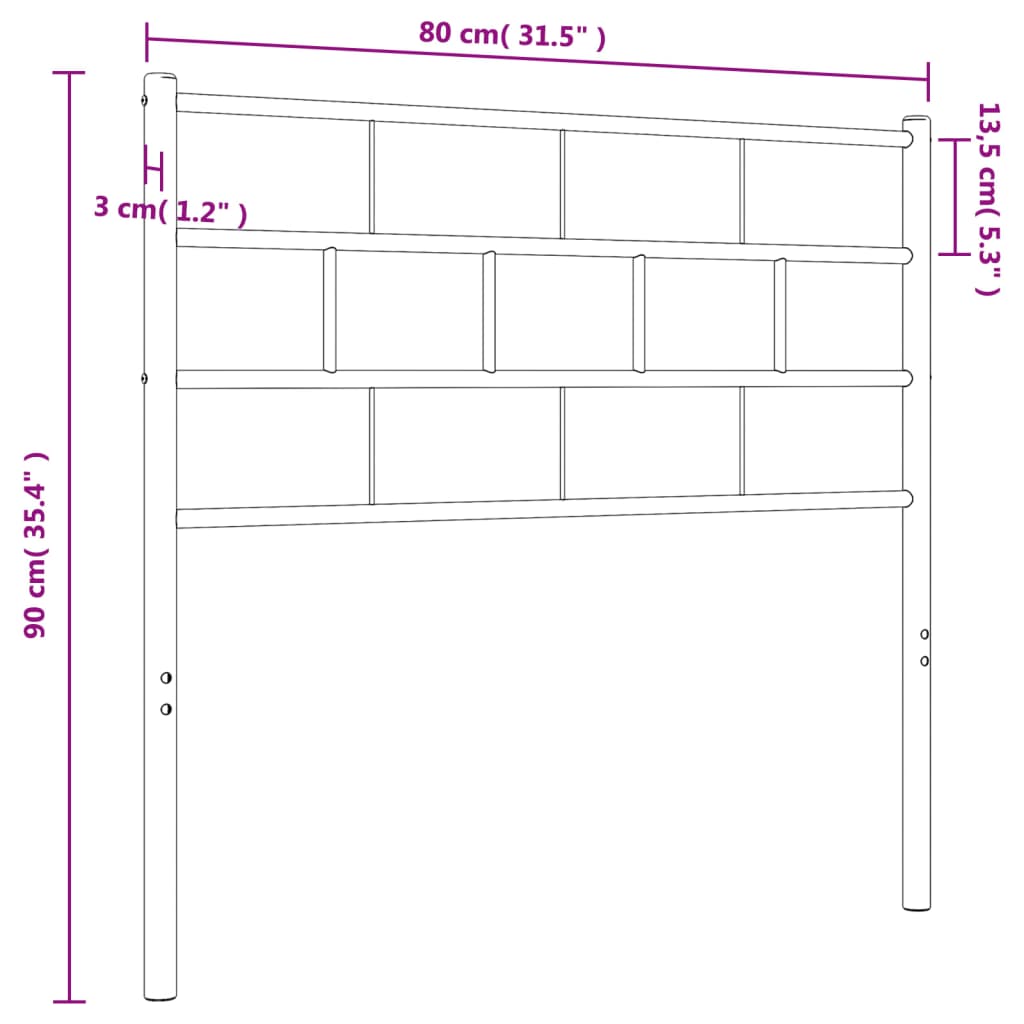 Tăblie de pat metalică, negru, 75 cm