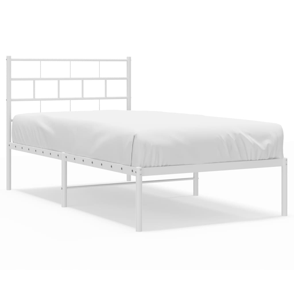 vidaXL Metal Bed Frame without Mattress with Headboard White 39.4"x78.7"