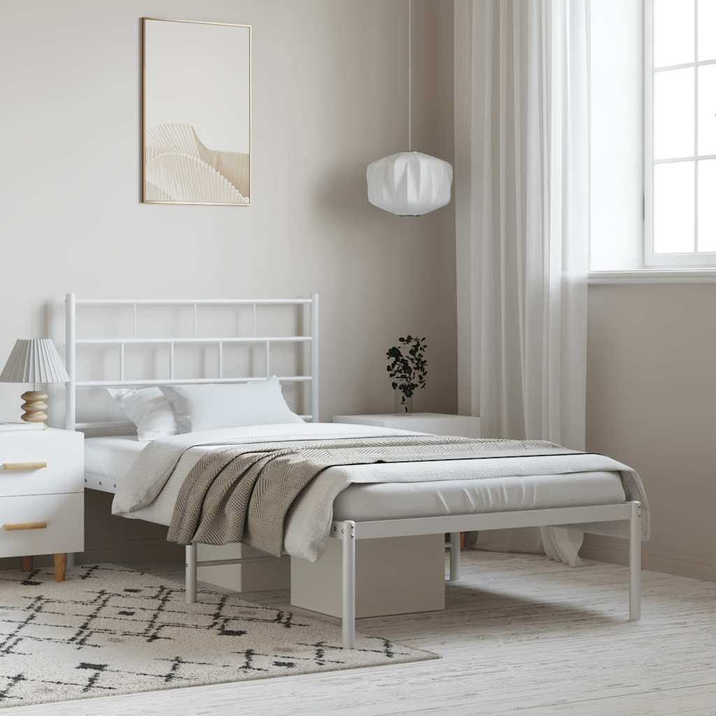 vidaXL Cadru de pat din metal cu tăblie, alb, 100x200 cm