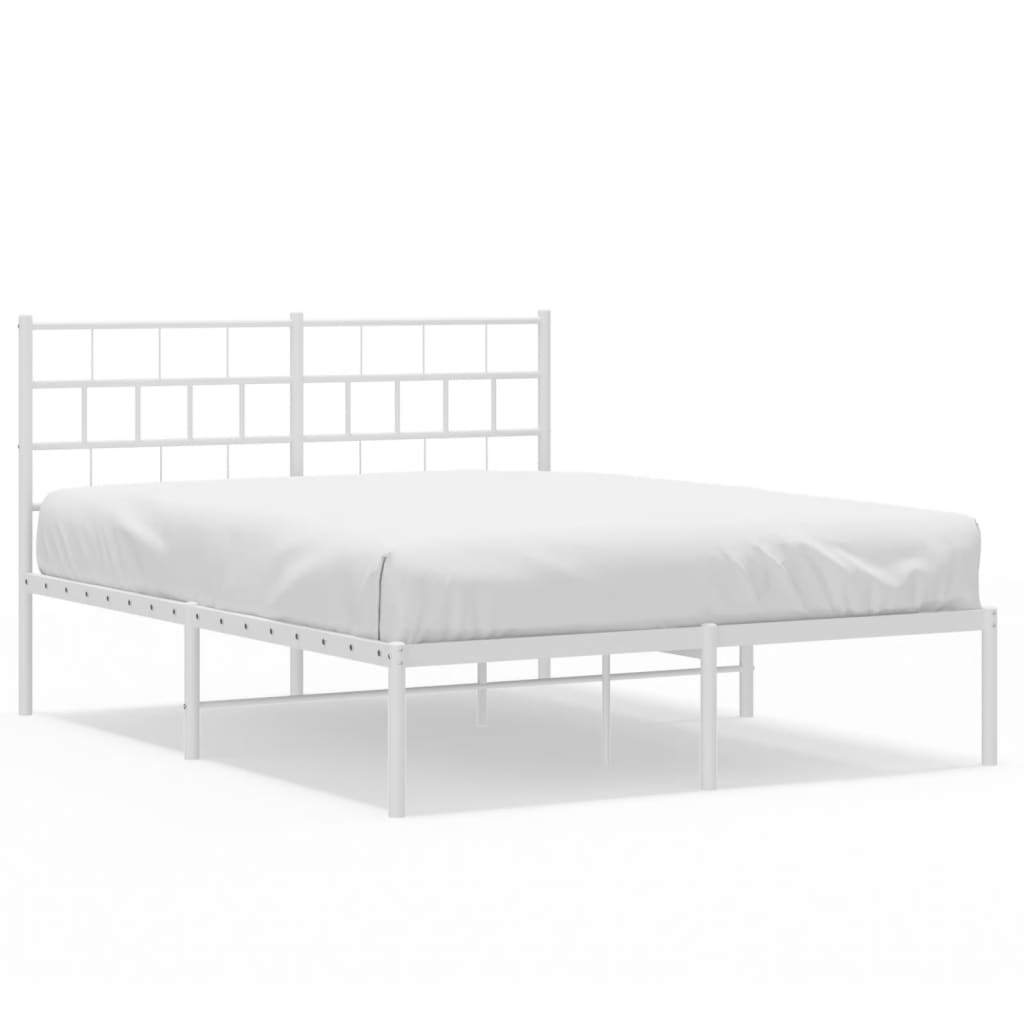 vidaXL Metal Bed Frame without Mattress with Headboard White 59.1"x78.7"