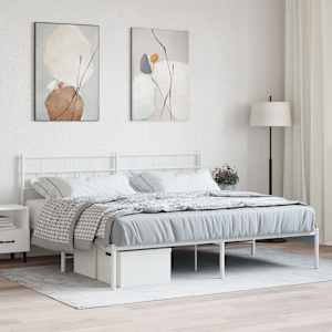 Kovinski posteljni okvir z vzglavjem bel 180x200 cm