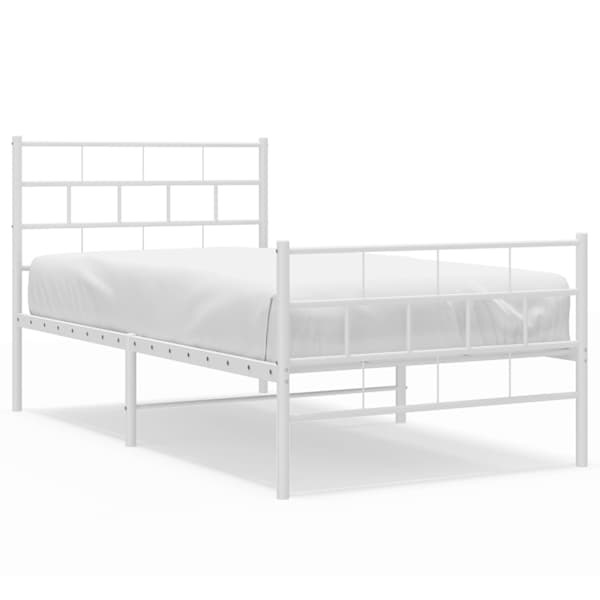 vidaXL metallist voodiraam peatsi ja jalutsiga, valge, 90 x 200 cm