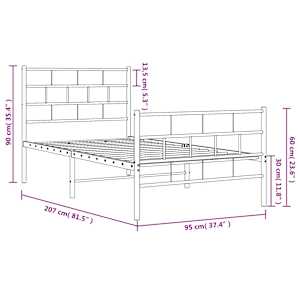 Kovový rám postele s hlavovým a nožním čelem bílý 90 x 200 cm - obrázek 9