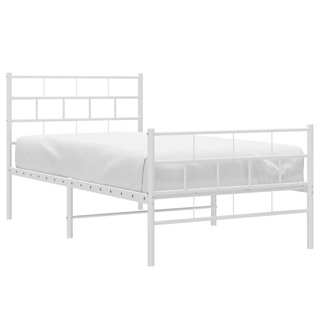 vidaXL Bedframe met hoofd- en voeteneinde metaal wit 100x200 cm afbeelding