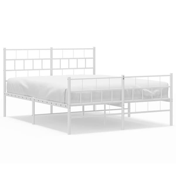 vidaXL metallist voodiraam peatsi ja jalutsiga, valge, 135 x 190 cm