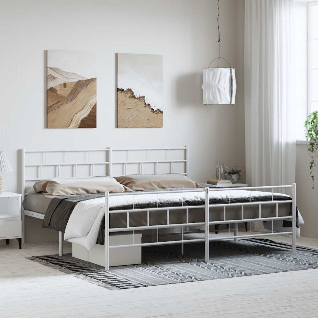 vidaXL Bettgestell mit Kopf- und Fußteil Metall Weiß 183x213 cm