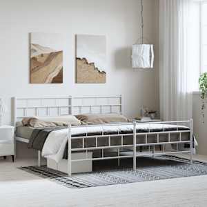 Kovinski posteljni okvir z vzglavjem in vznožjem bel 183x213 cm