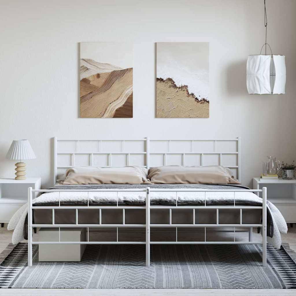 vidaXL Bedframe met hoofd- en voeteneinde metaal wit 193x203 cm, foto 2