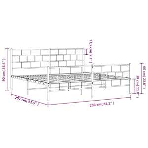 Kovový rám postele s hlavovým a nožním čelem bílý 200 x 200 cm - obrázek 9