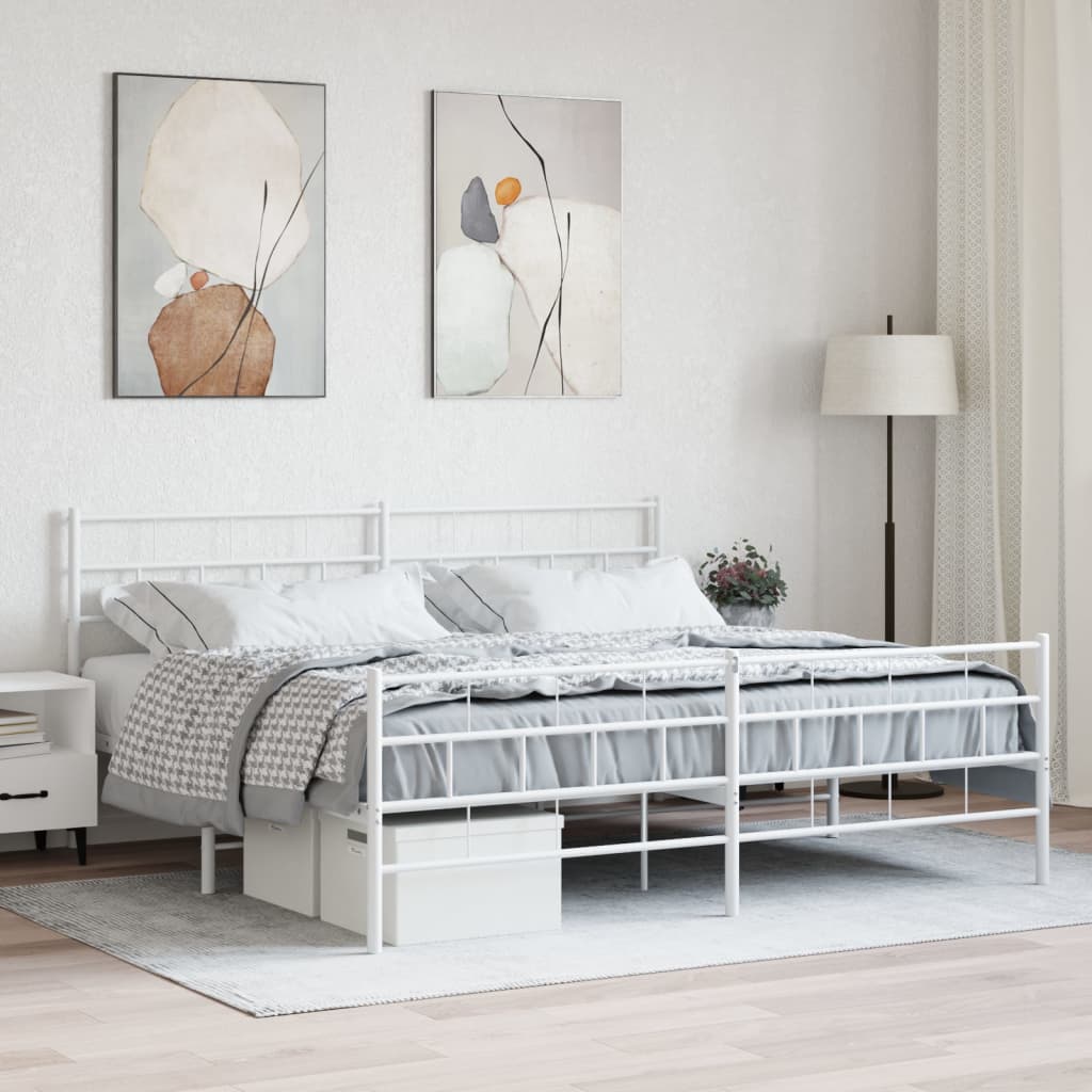 Estructura cama metal con cabecero y estribo blanco 135x190 cm