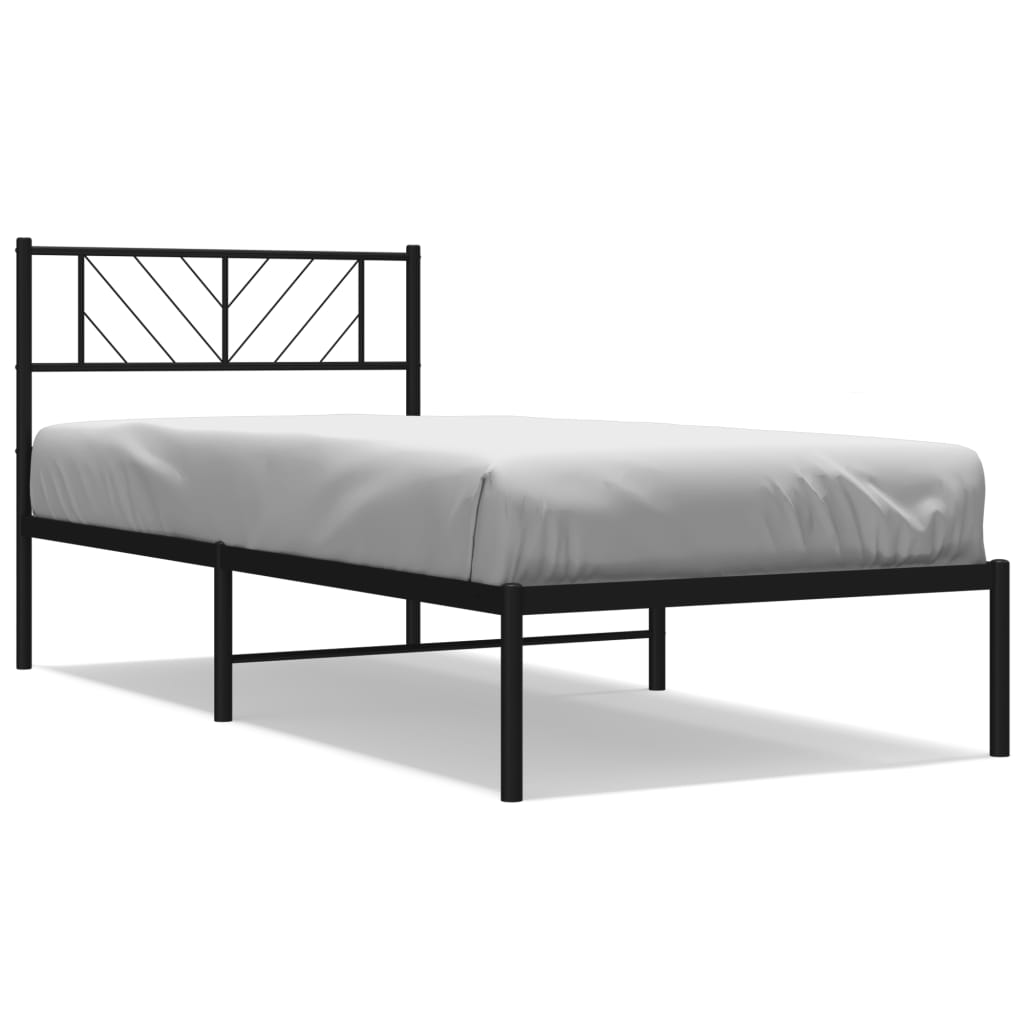 Cadru pat metalic cu tăblie, negru, 90×200 cm