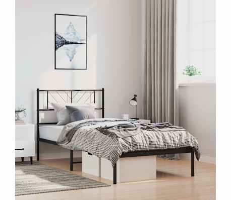 vidaXL Cadre de lit m&eacute;tal sans matelas avec t&ecirc;te de lit noir 100x200cm