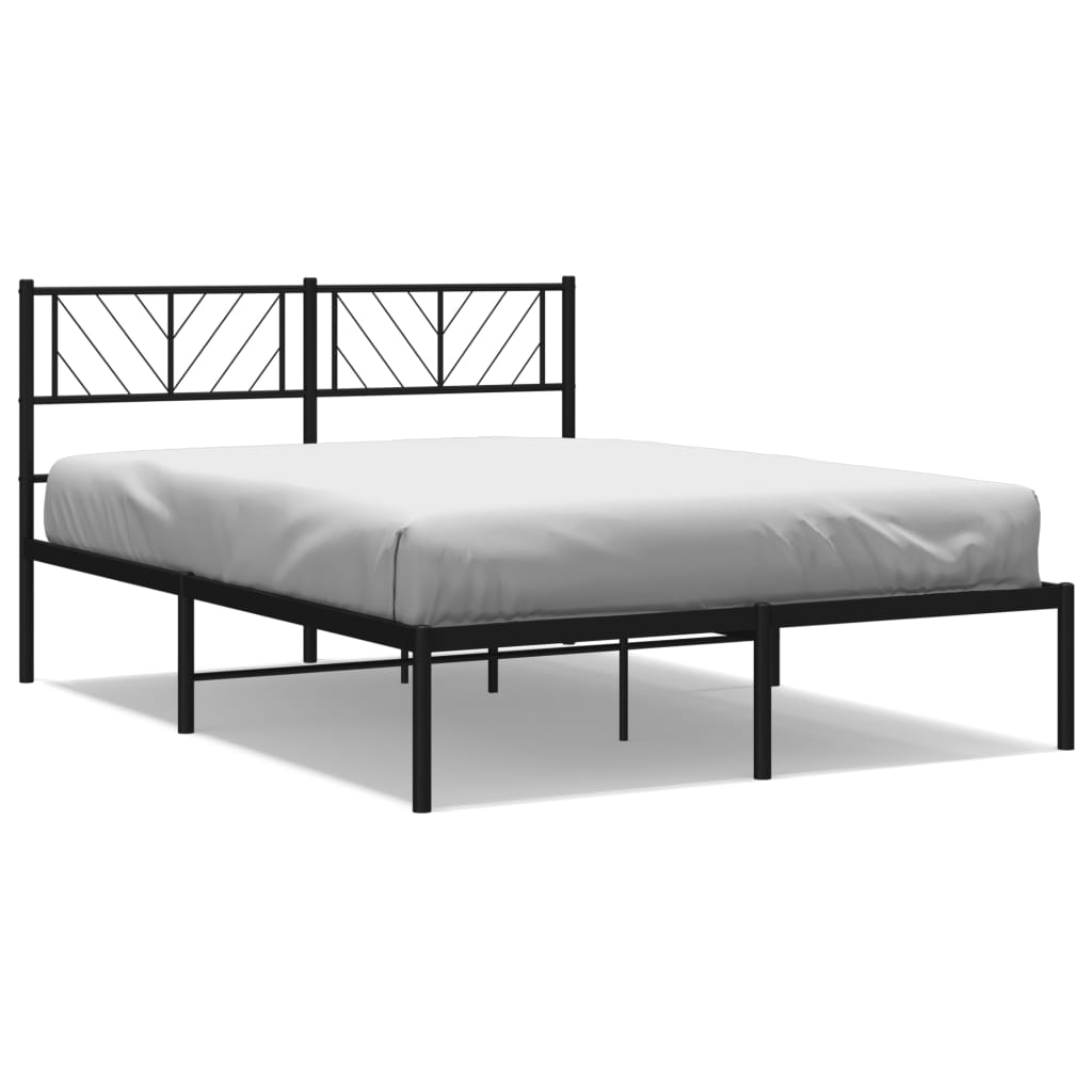 vidaXL Metal Bed Frame without Mattress with Headboard Black 53.1"x74.8"