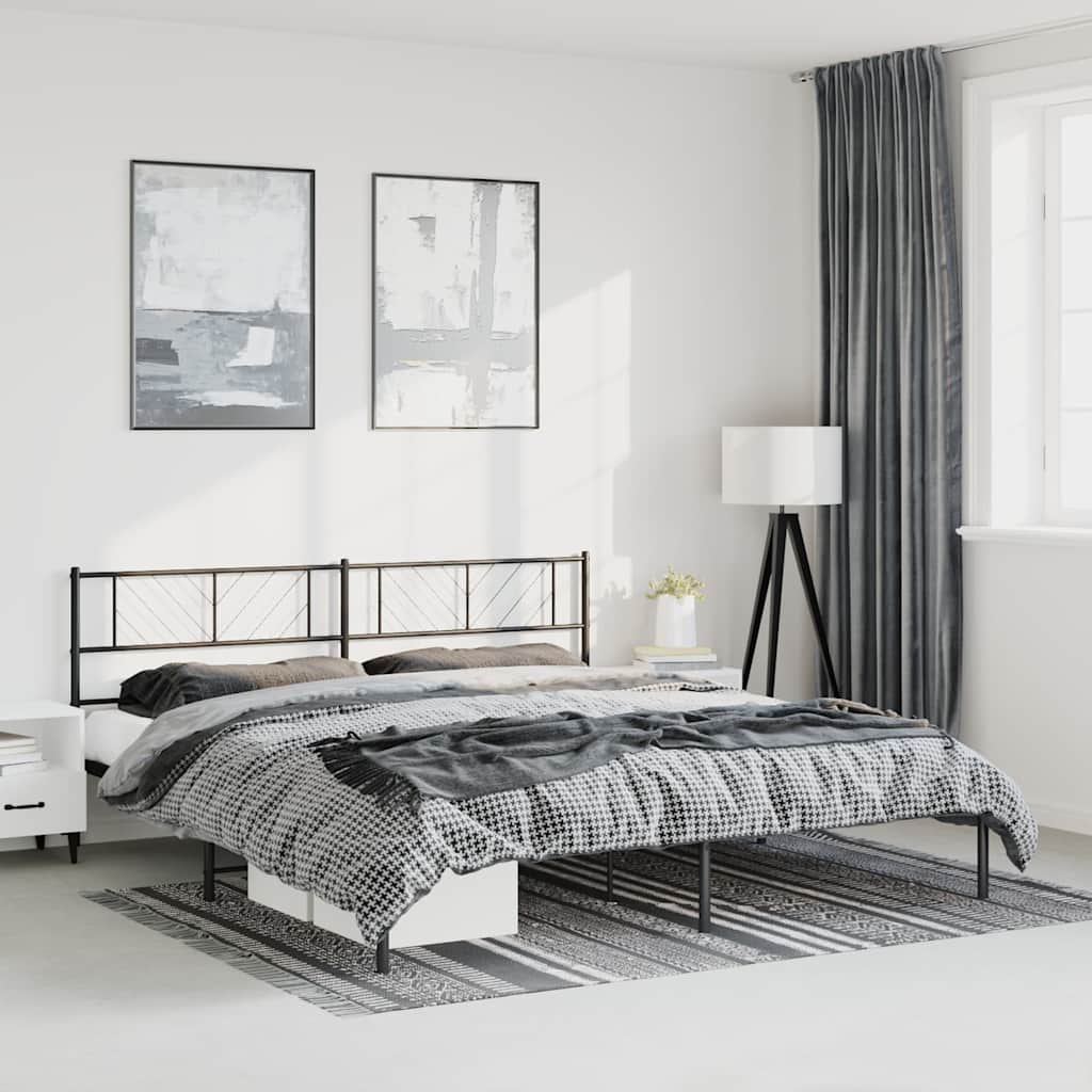 vidaXL Bedframe met hoofdbord metaal zwart 183x213 cm, foto 2